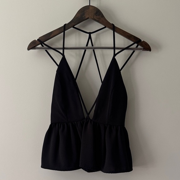 EUC SILENCE + NOISE STRAPPY PEPLUM LOWCUT AND CROPPED TANK BLACK SIZE SMALL - Picture 1 of 8